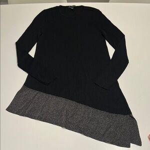 Eileen Fisher petite black asymmetrical blouse with metallic glitter trim sz xs